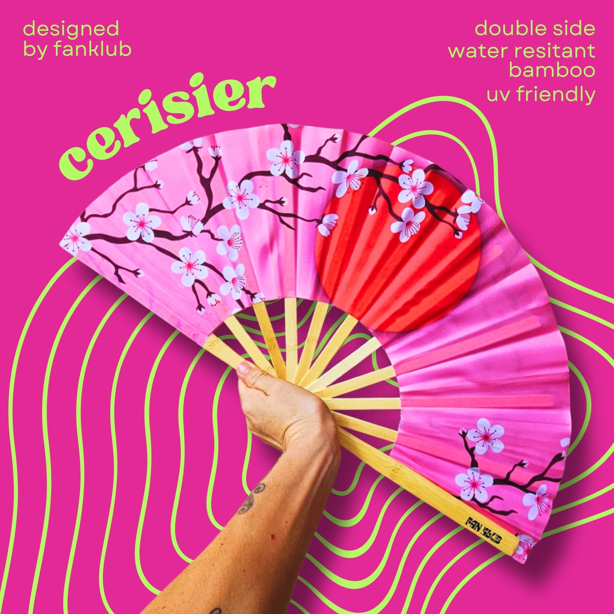 Éventail Cerisier UV double face 27cm