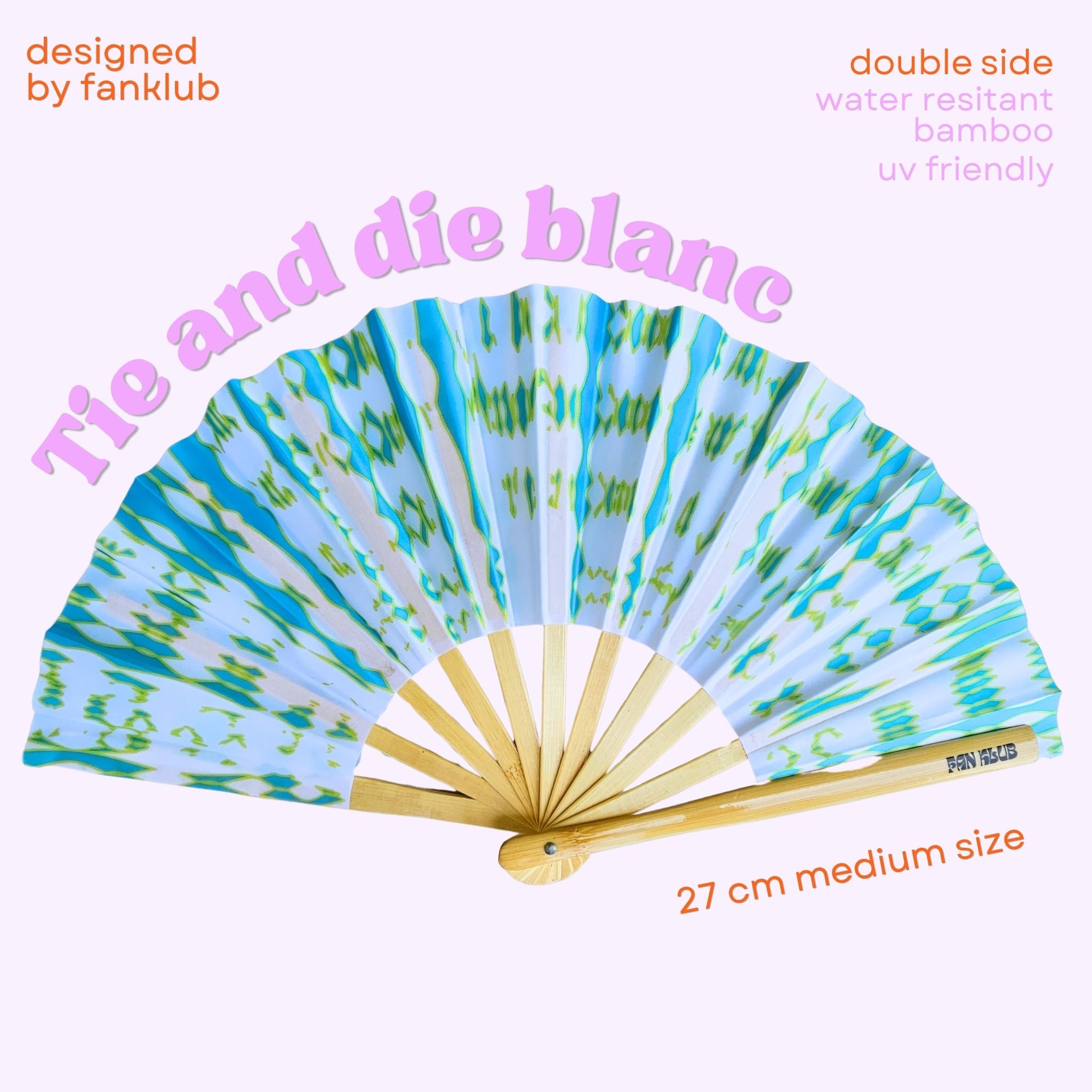 Éventail tie and die blanc UV double face  27cm