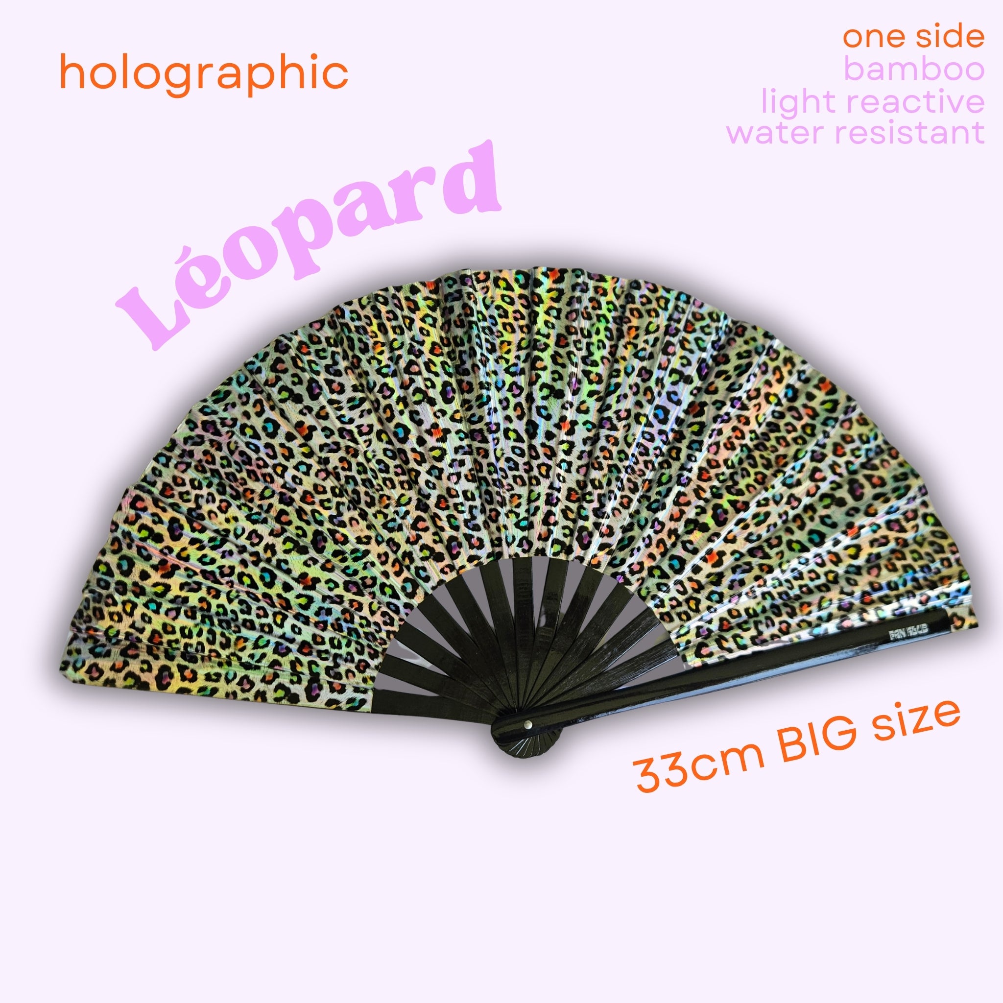 Éventail holographique Léopard 33cm