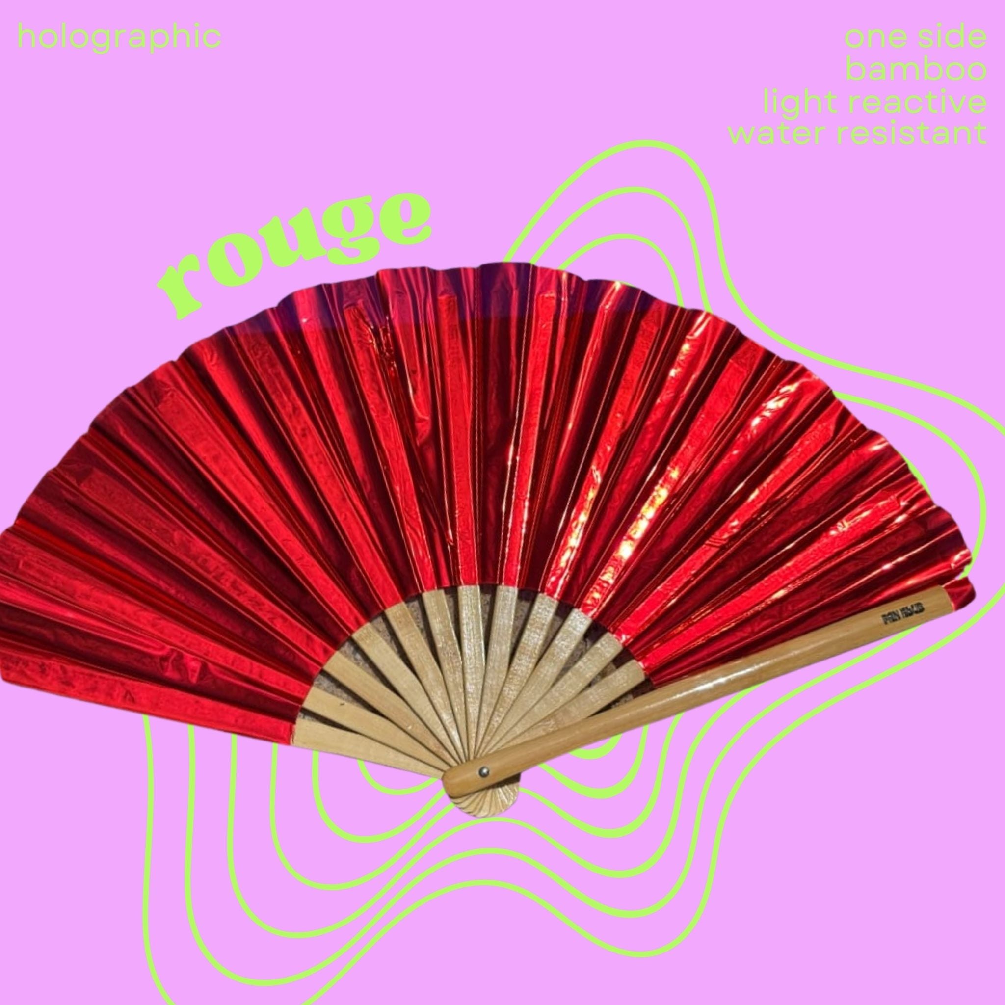 Éventail rouge holographique 33cm