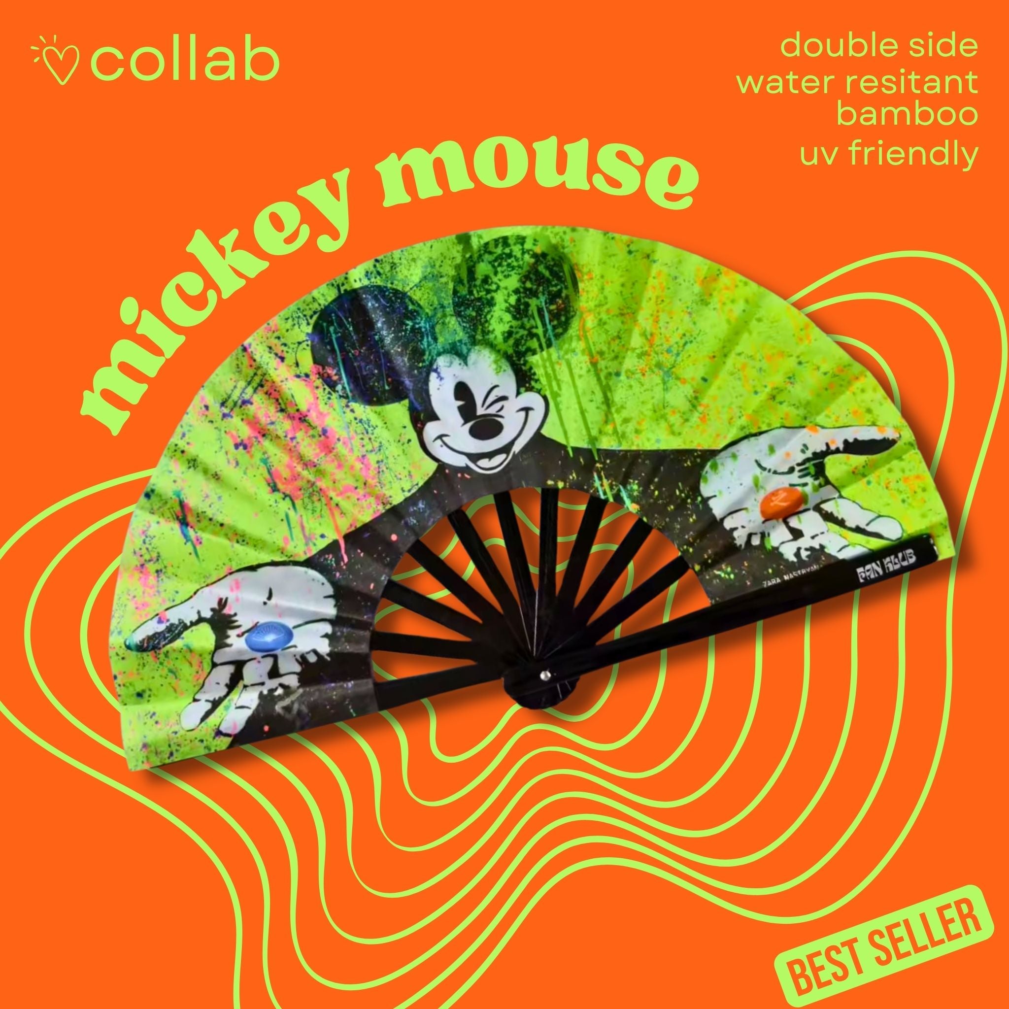 Éventail Mickey mouse UV double face 27cm