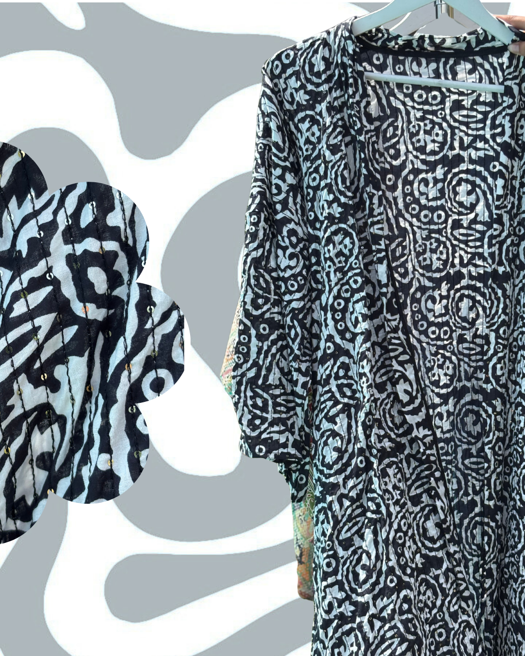 Kimono noir et blanc à motifs