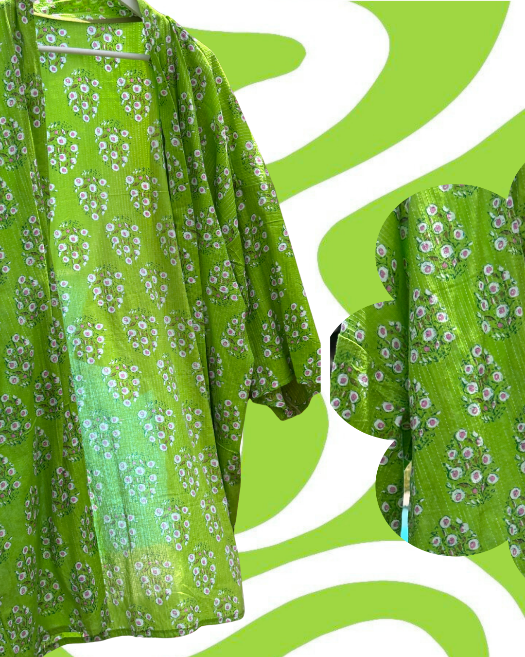 Kimono vert à motifs