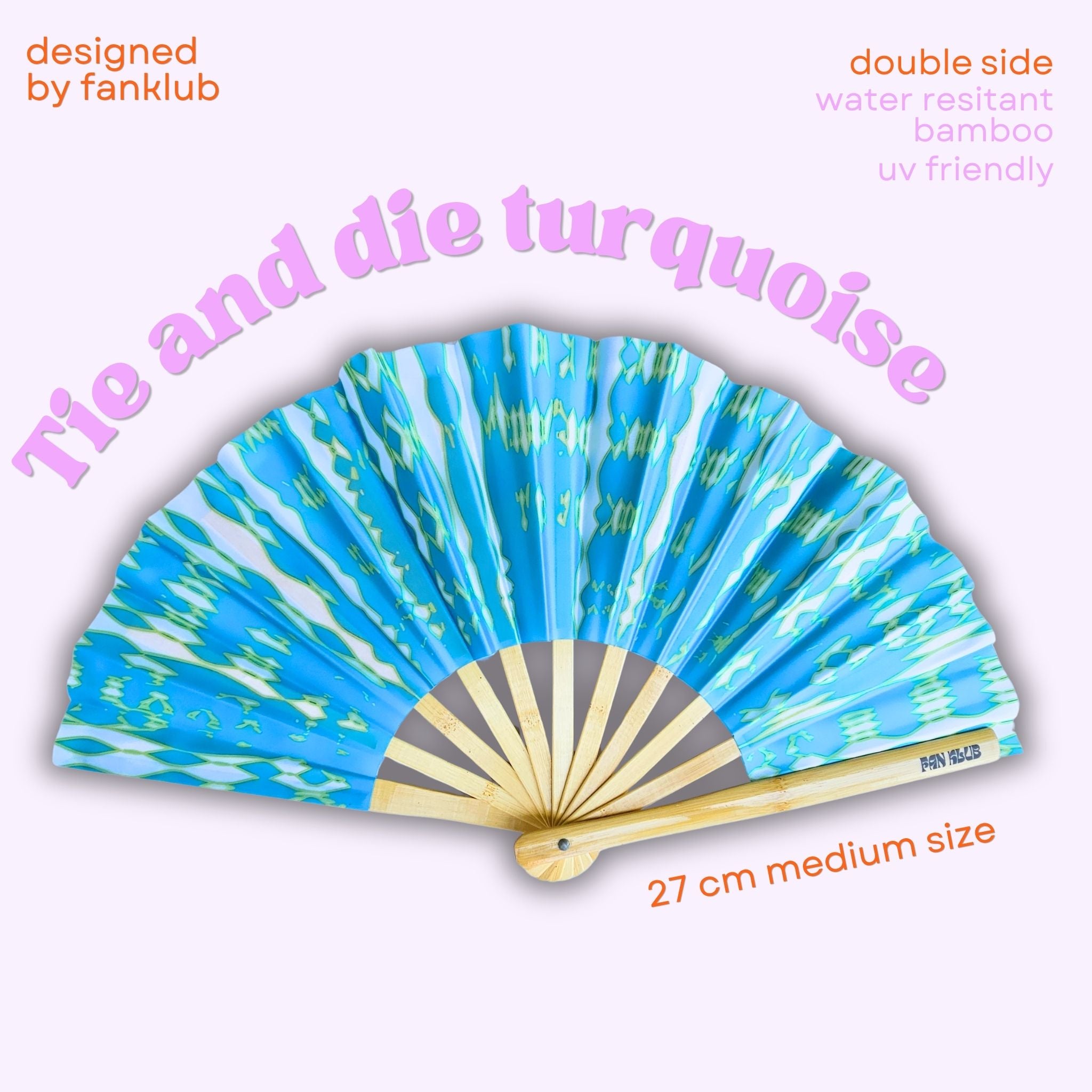 Éventail tie and die turquoise UV double face 27cm
