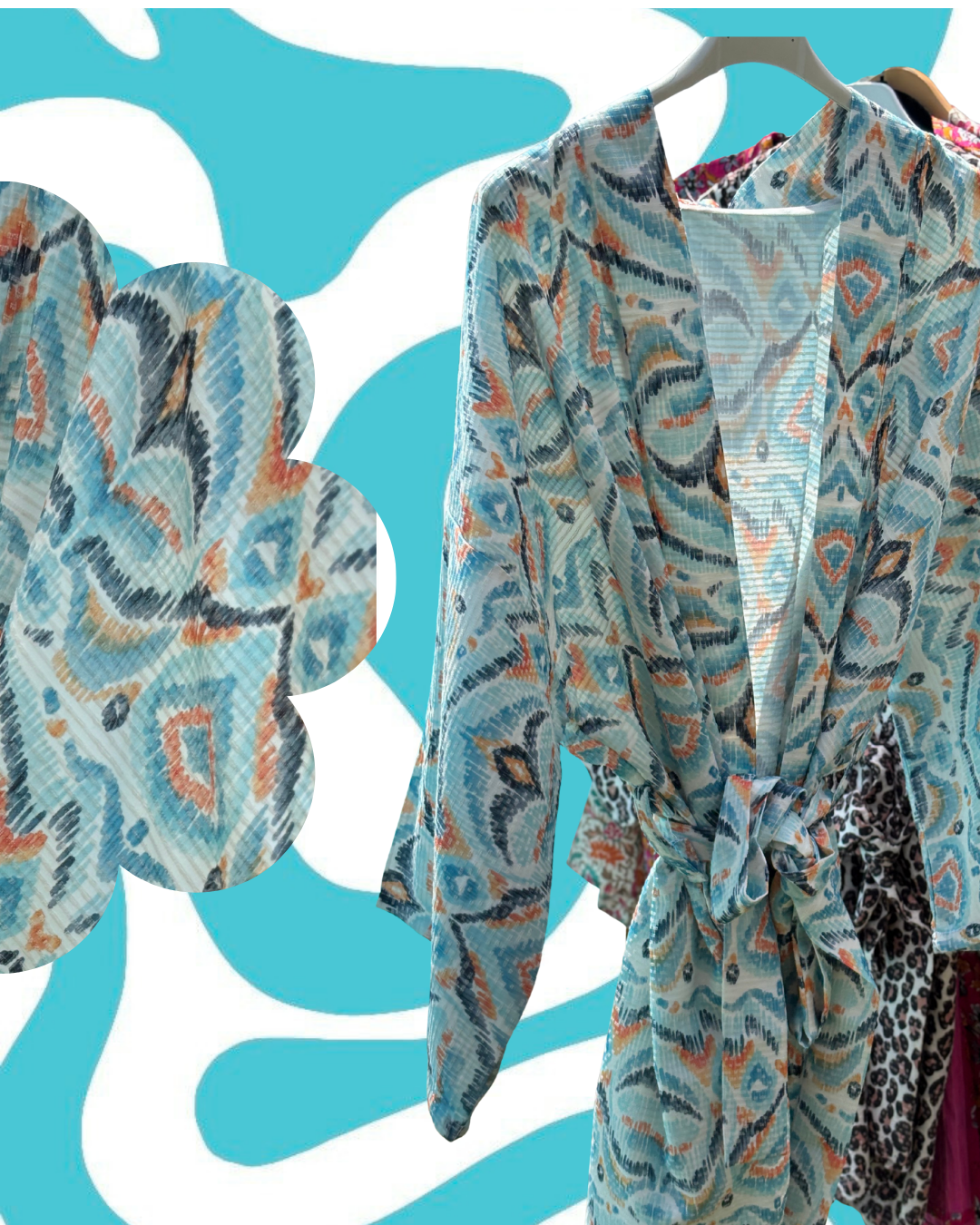 Kimono turquoise à motifs