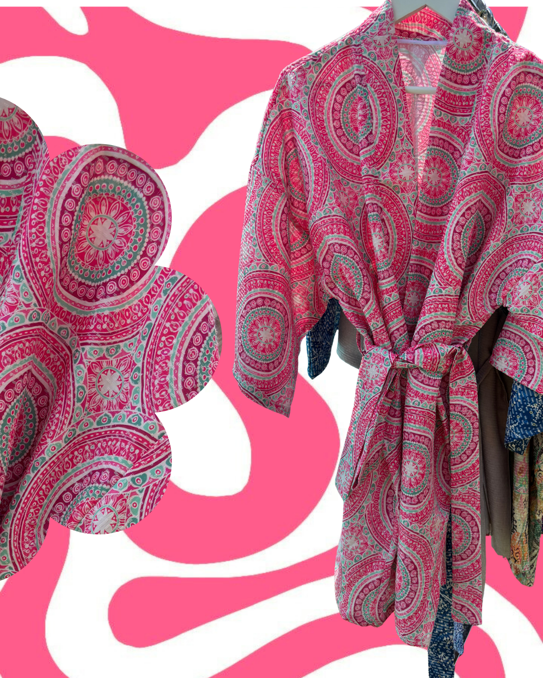 Kimono fushia à motifs