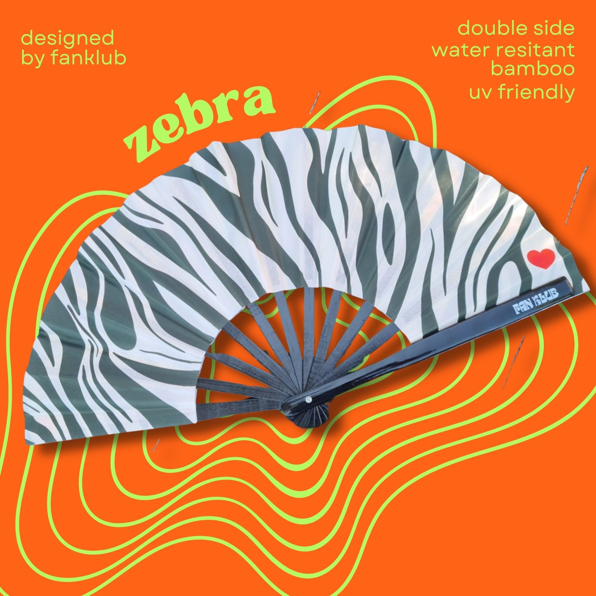 Éventail Zebra UV double face 27cm