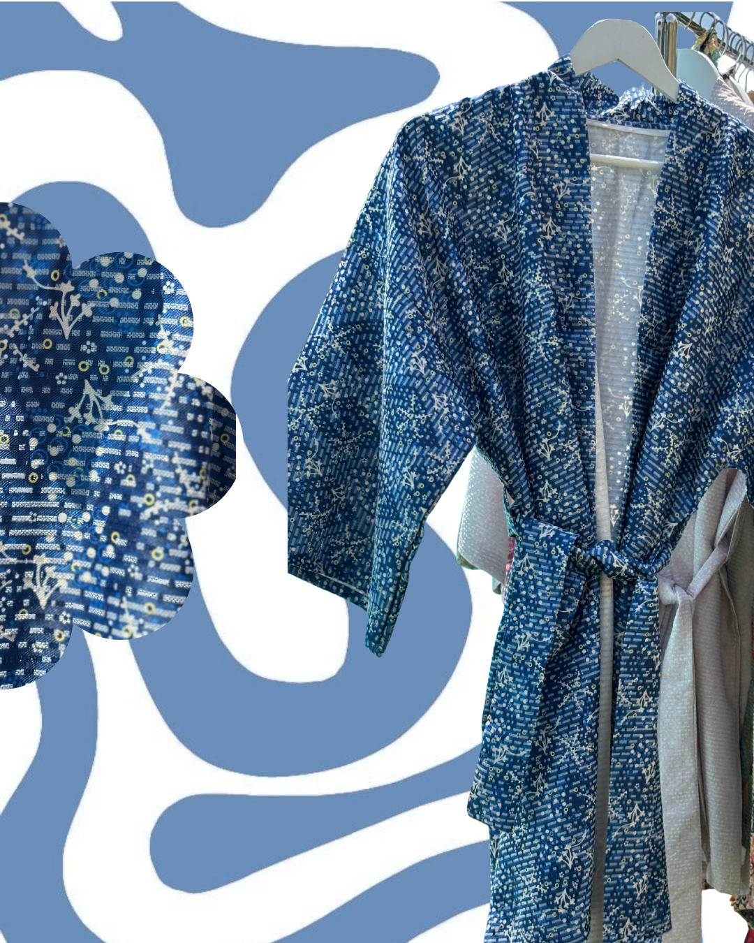 Kimono bleu à motifs