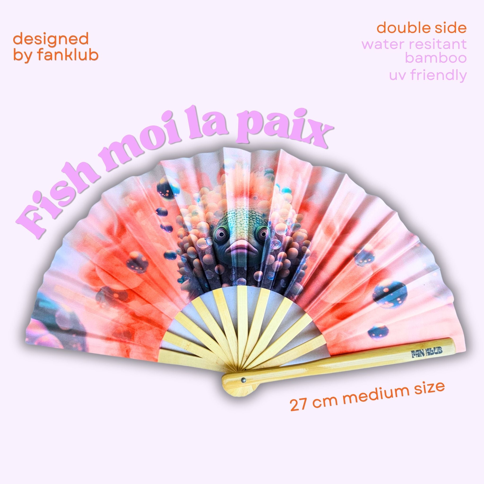 Éventail Fish moi la paix UV double face 27cm