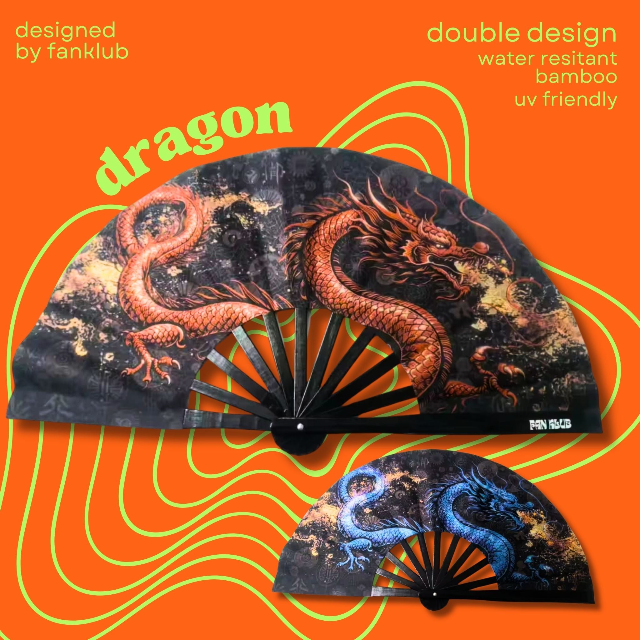 Éventail Dargon UV double face 27cm