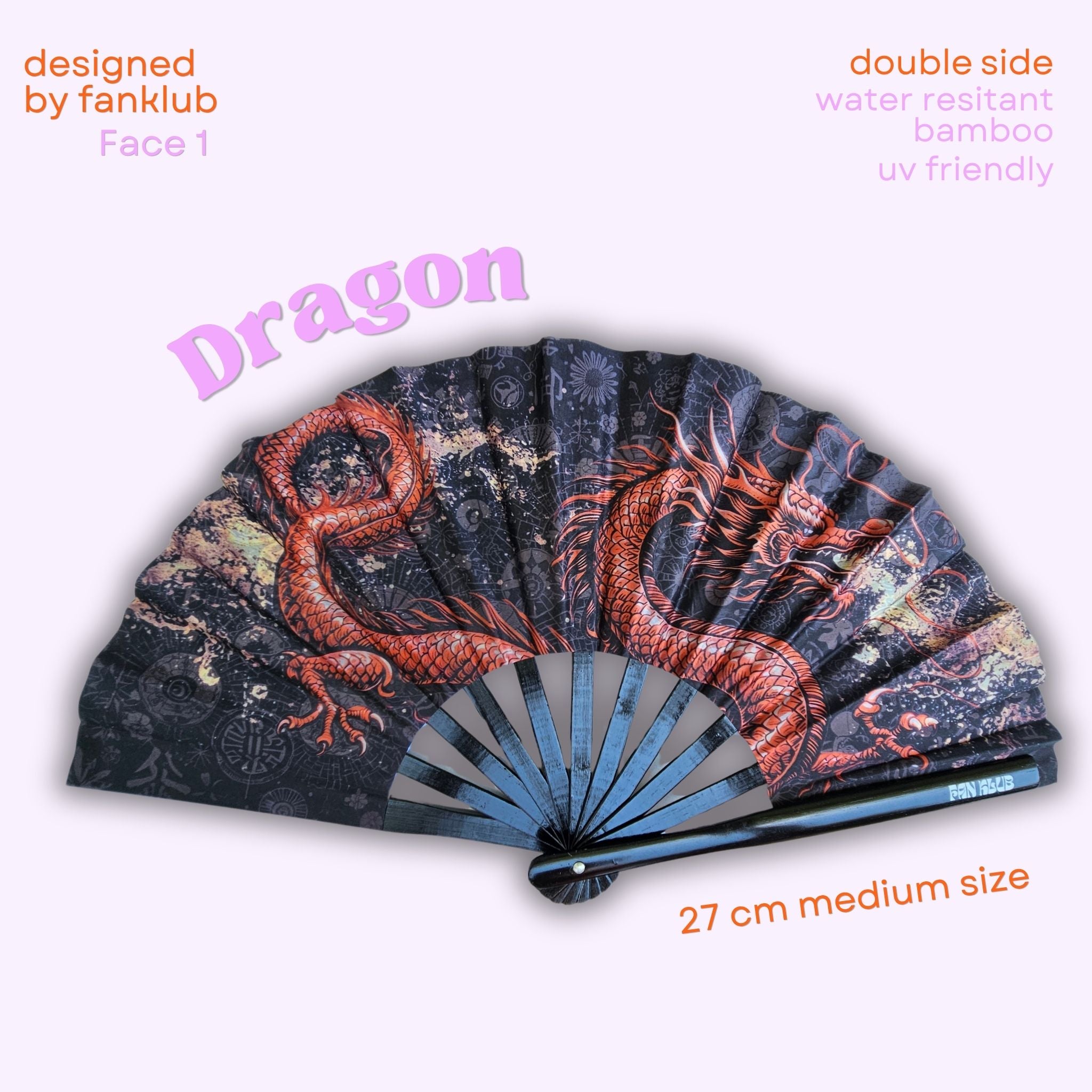 Éventail Dargon UV double face 27cm