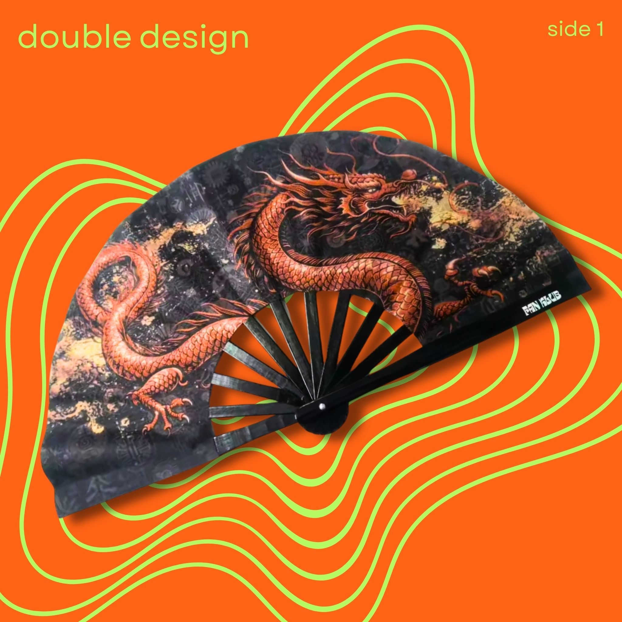 Éventail Dargon UV double face 27cm
