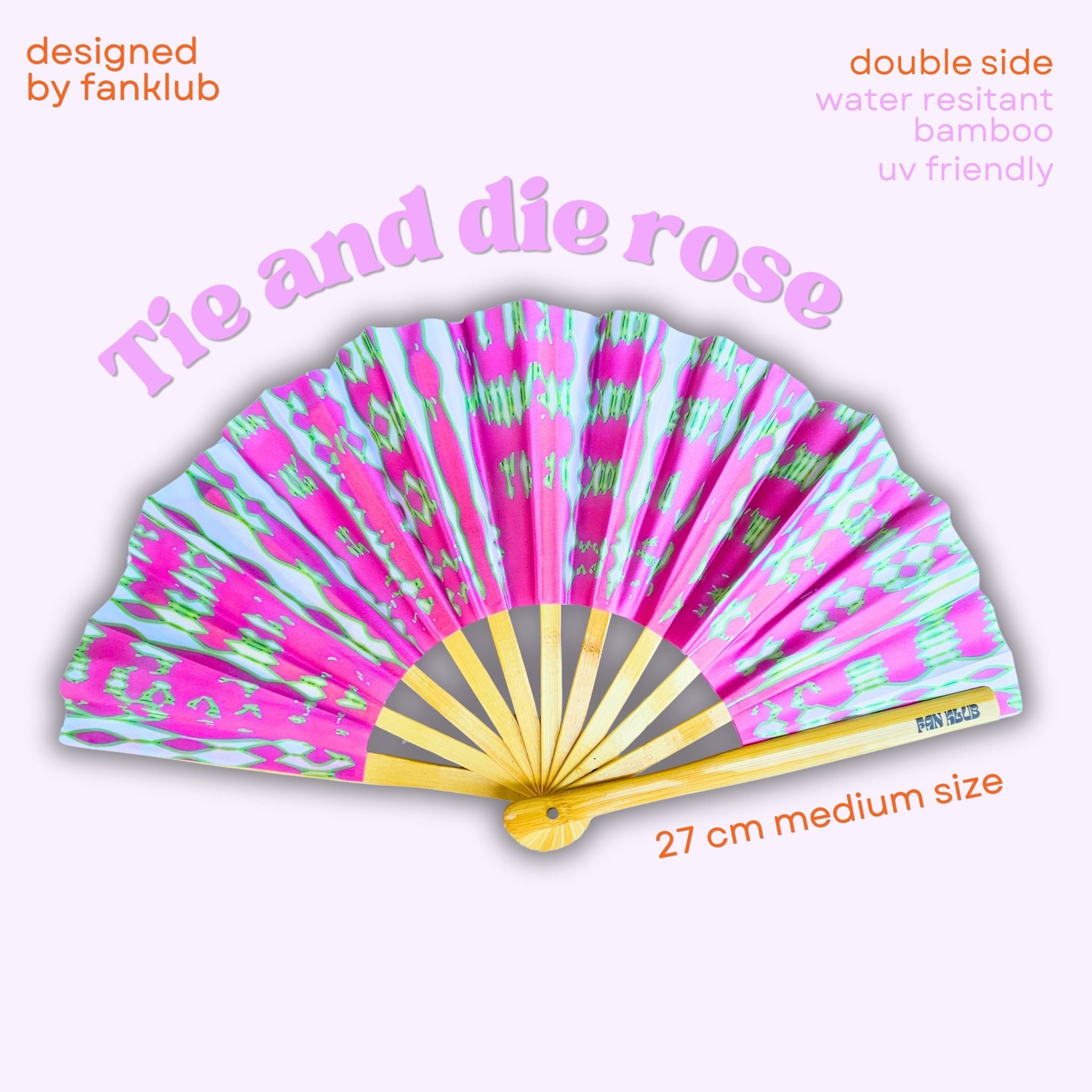 Éventail tie and die rose UV double face 27cm