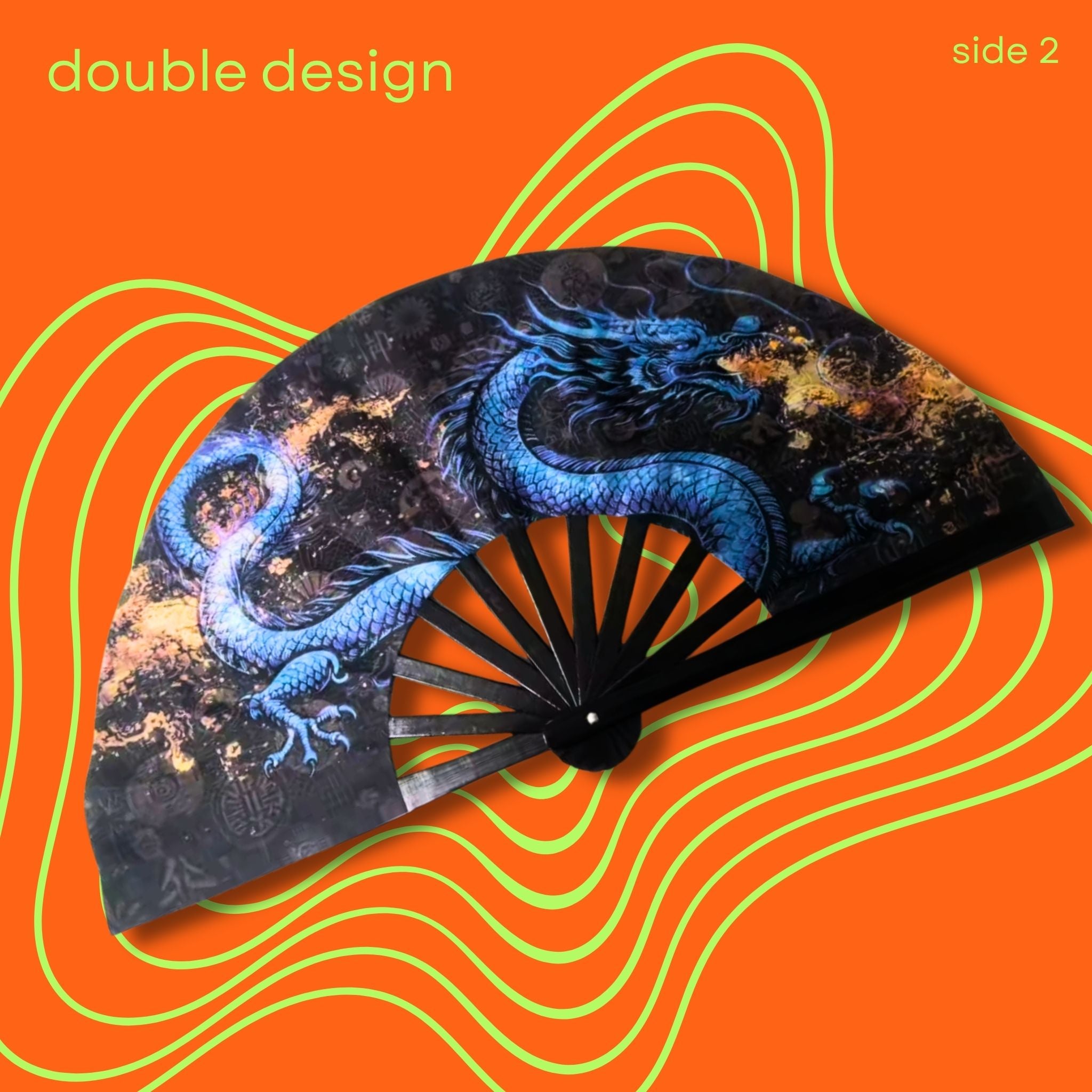 Éventail Dargon UV double face 27cm