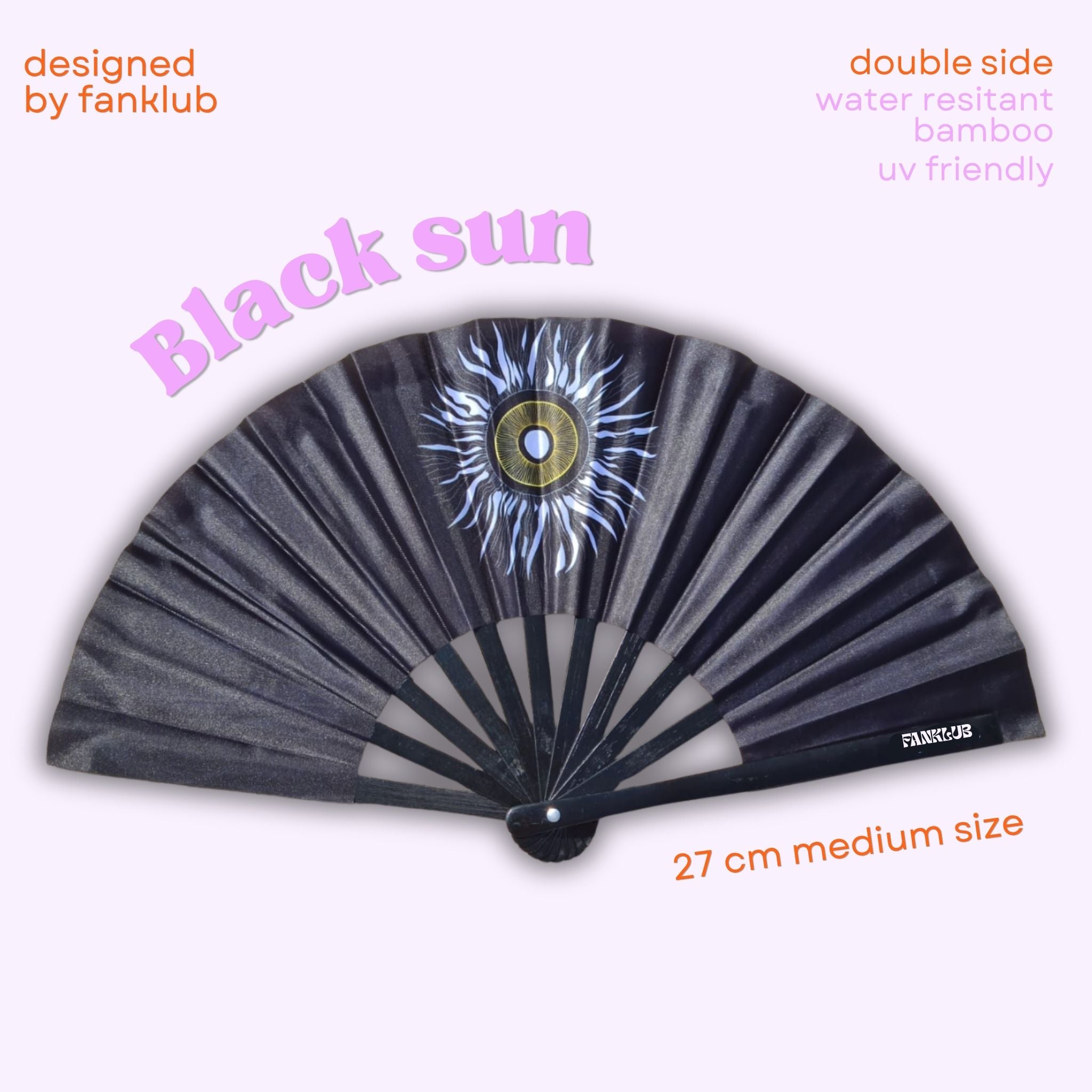 Éventail Black sun UV double face 27cm