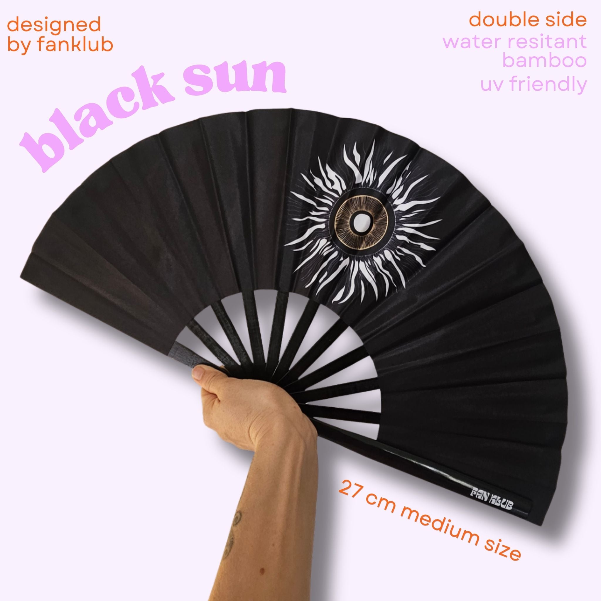 Éventail Black sun UV double face 27cm