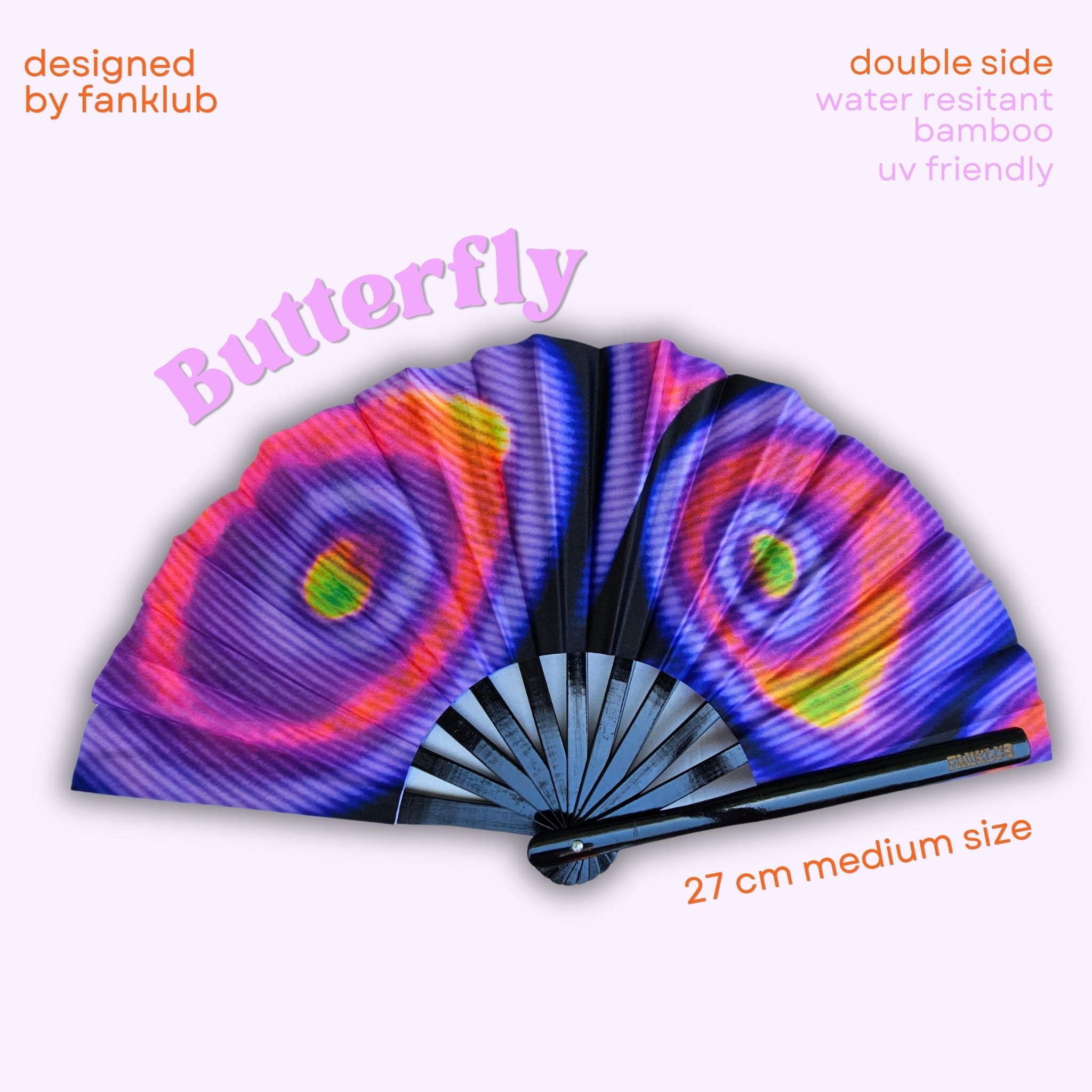 Éventail Butterfly UV double face 27cm