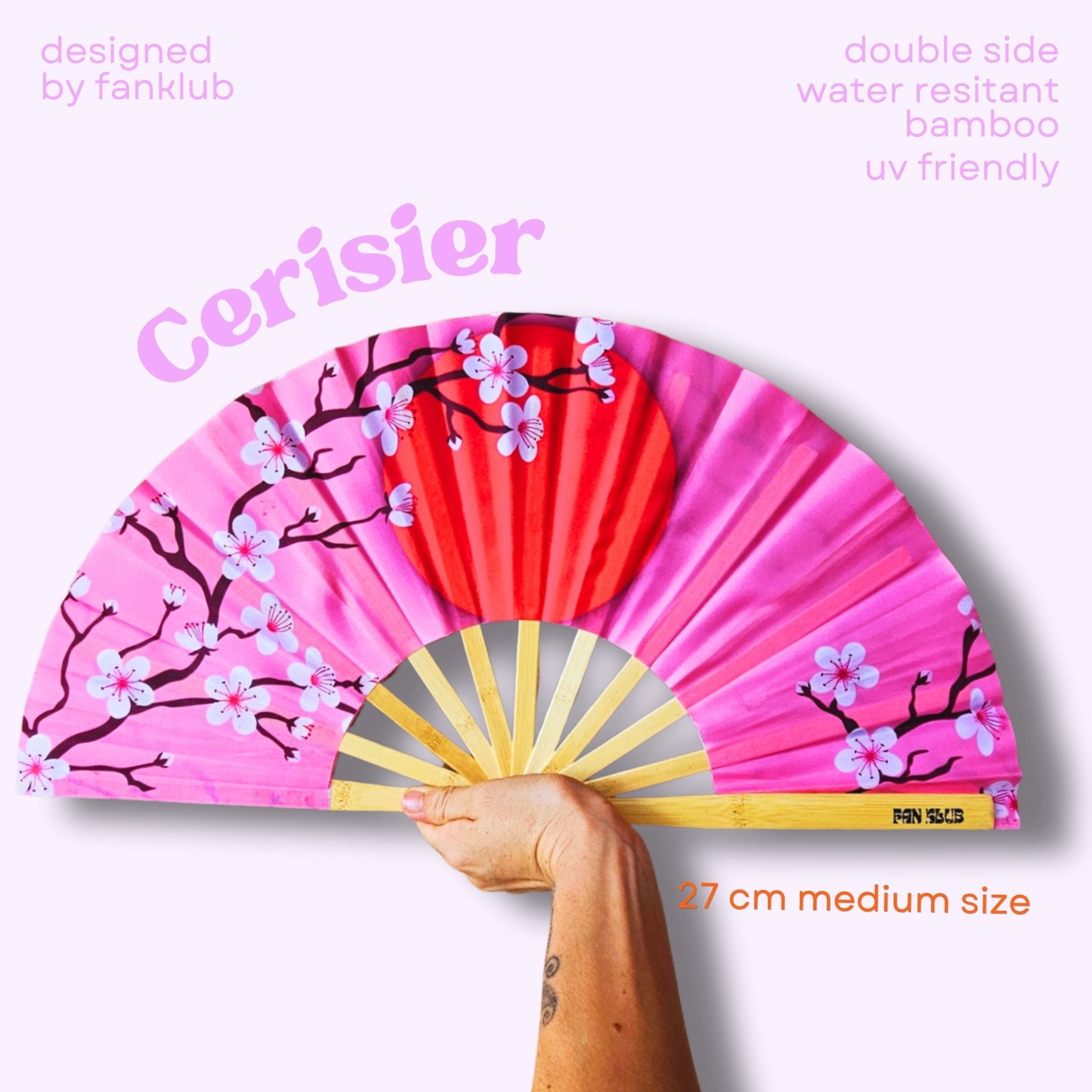 Éventail Cerisier UV double face 27cm