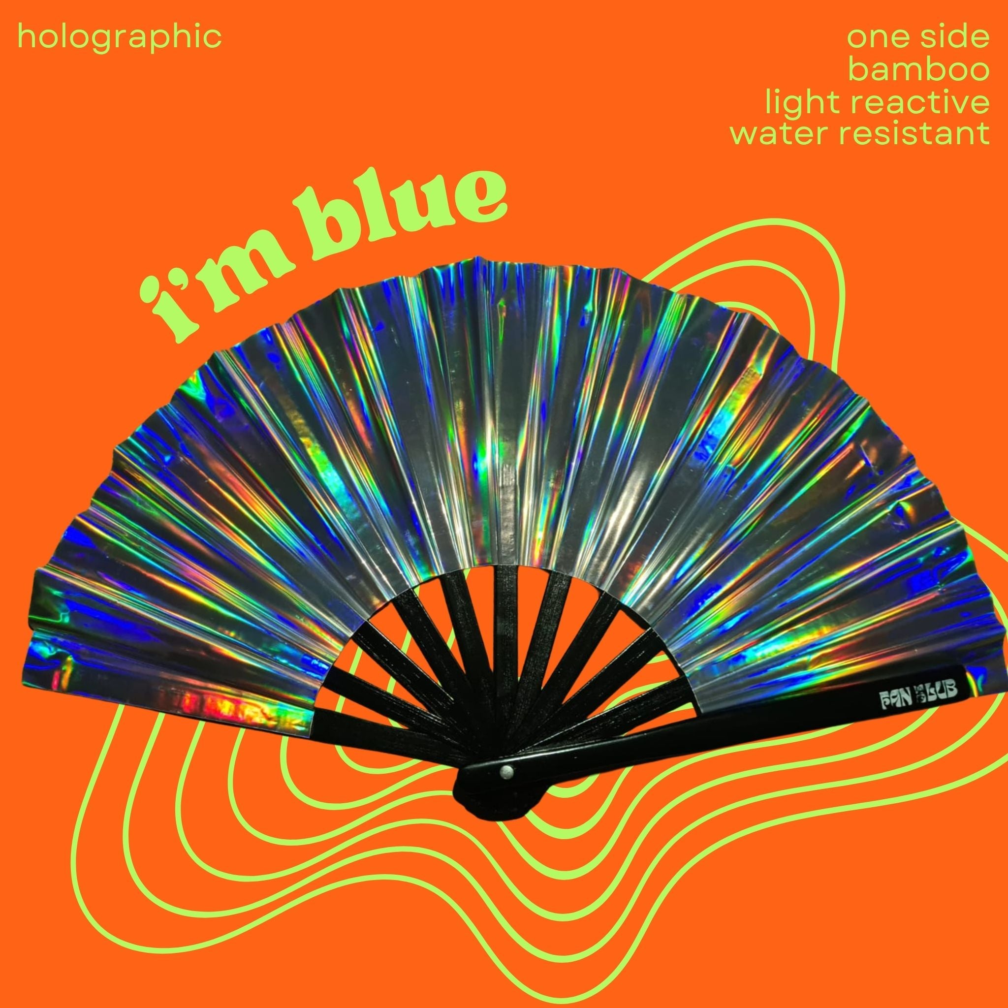Éventail i'm blue holographique 33cm