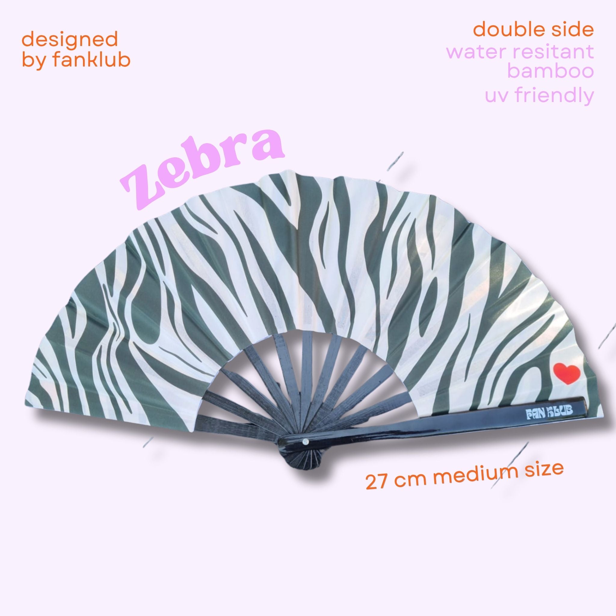Éventail Zebra UV double face 27cm