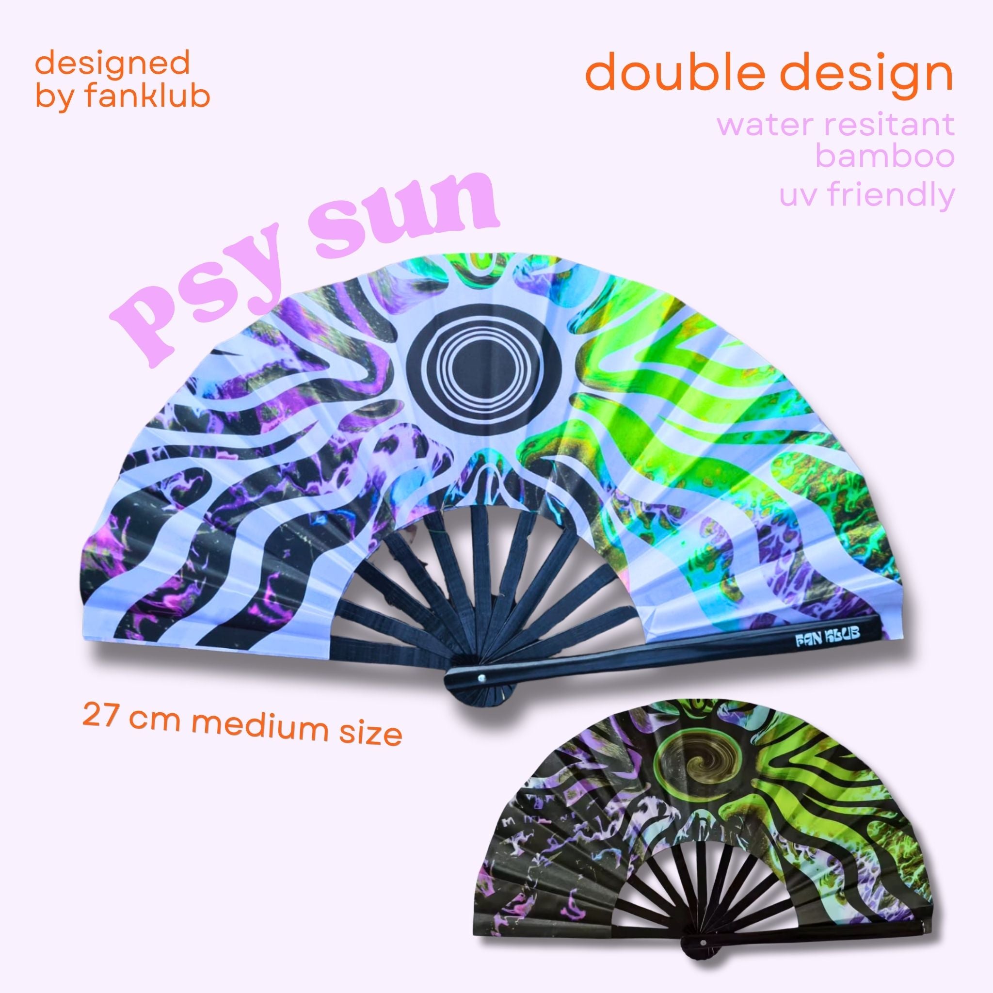 Éventail Psy sun UV double face 27cm