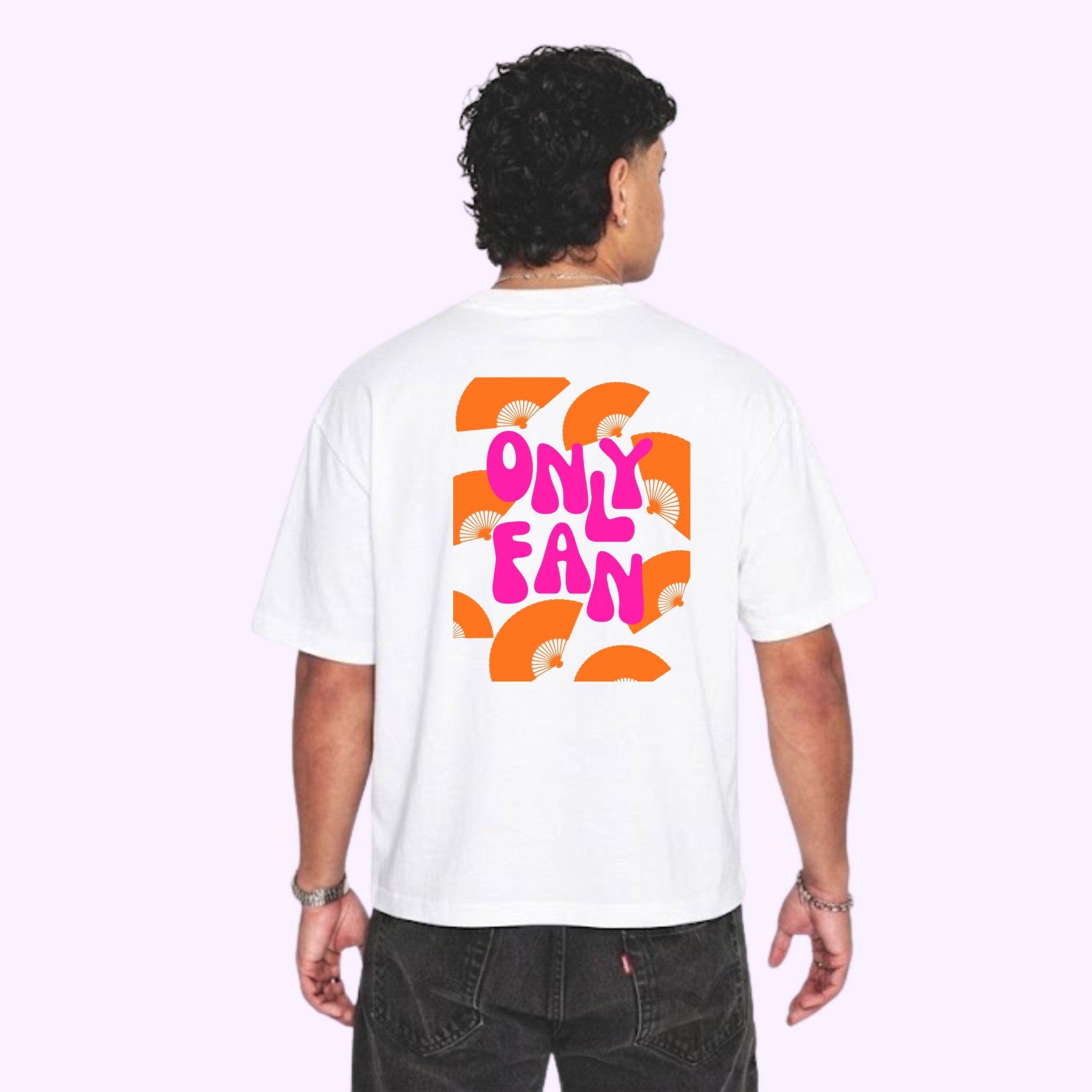 T-shirt ONLY FAN blanc Logo orange et rose
