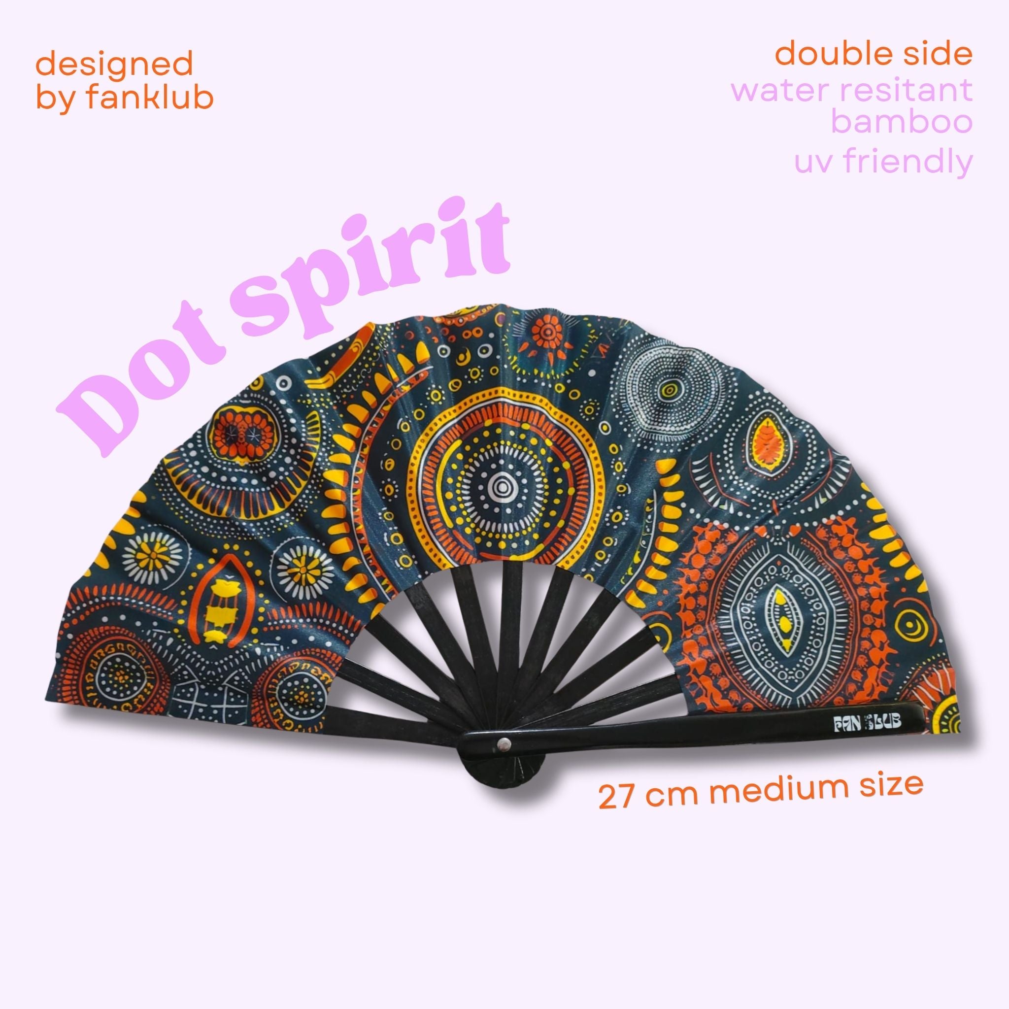 Éventail Dot Spirit orange UV double face 27cm
