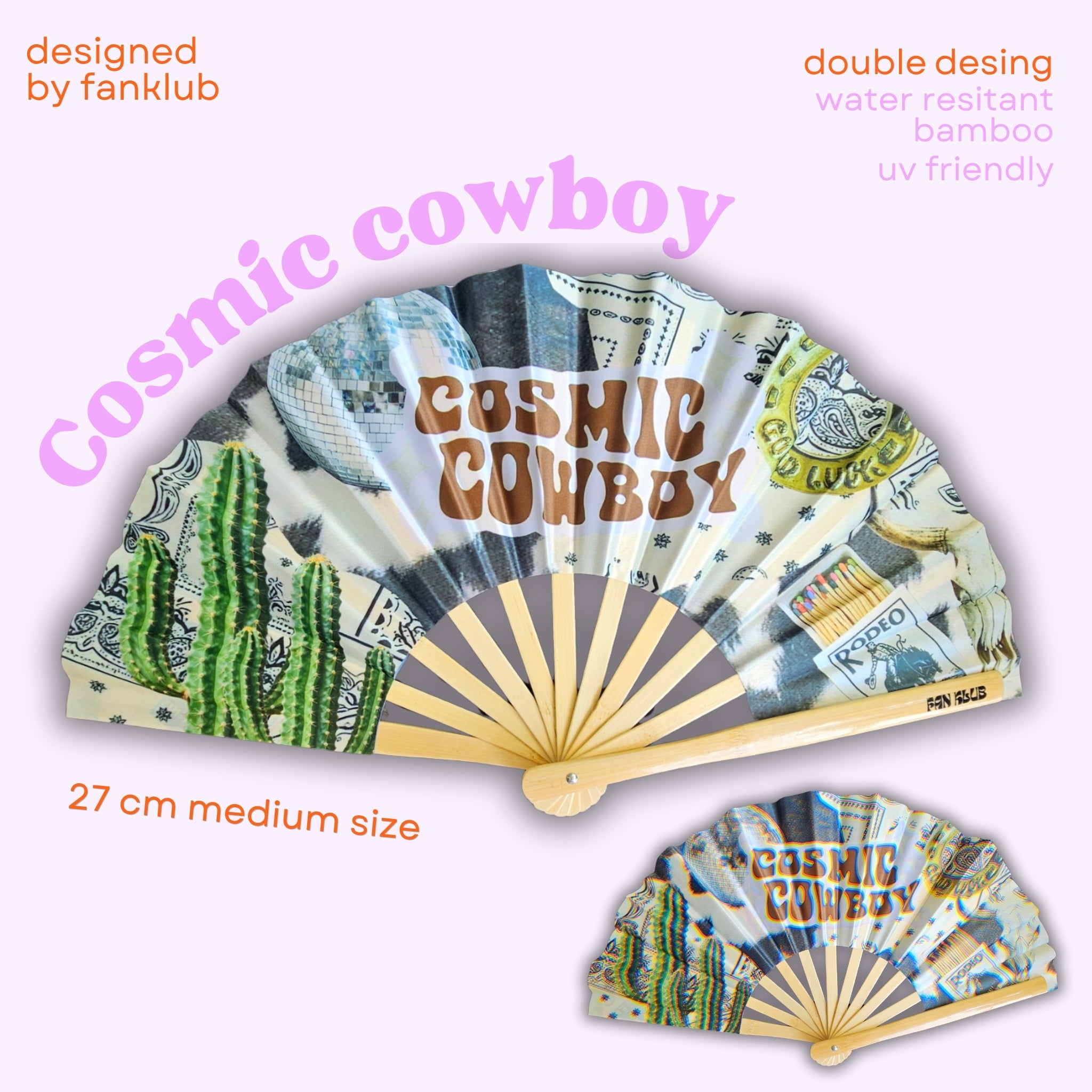 Éventail Cosmic cowboy UV double face 27cm