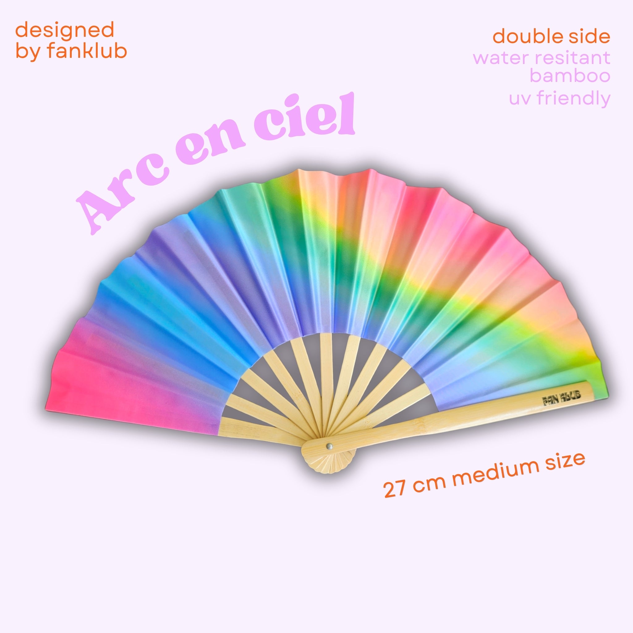 Éventail Arc en ciel UV double face 27cm