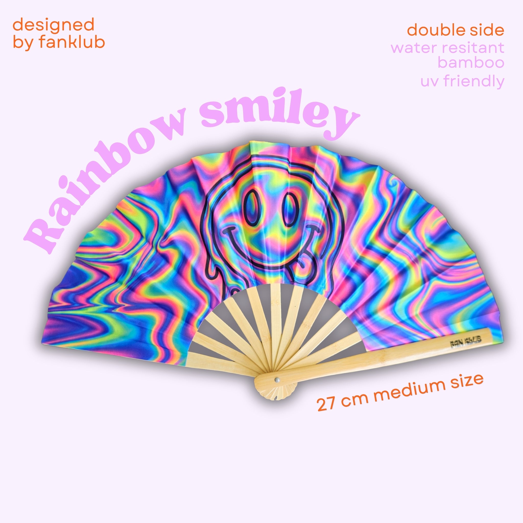 Éventail Rainbow Smiley double face 27cm