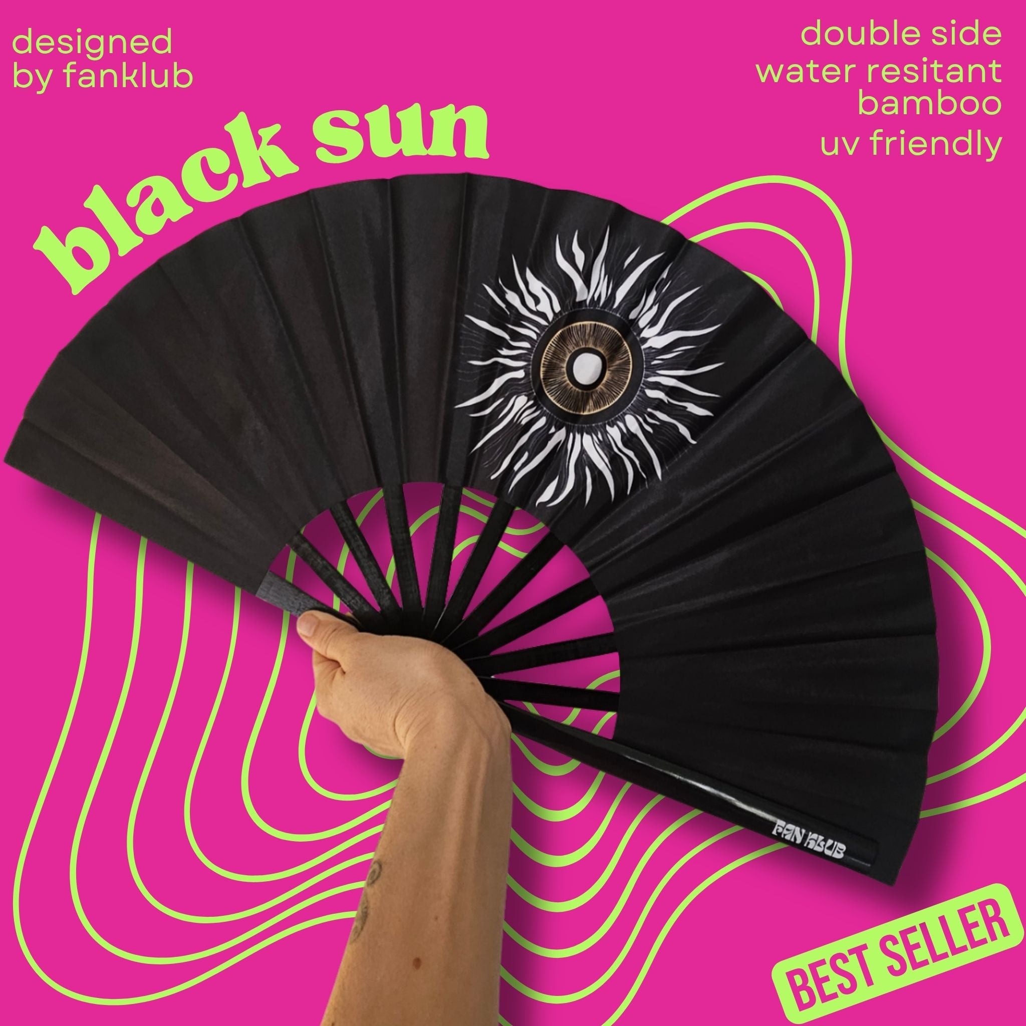 Éventail Black sun UV double face 27cm