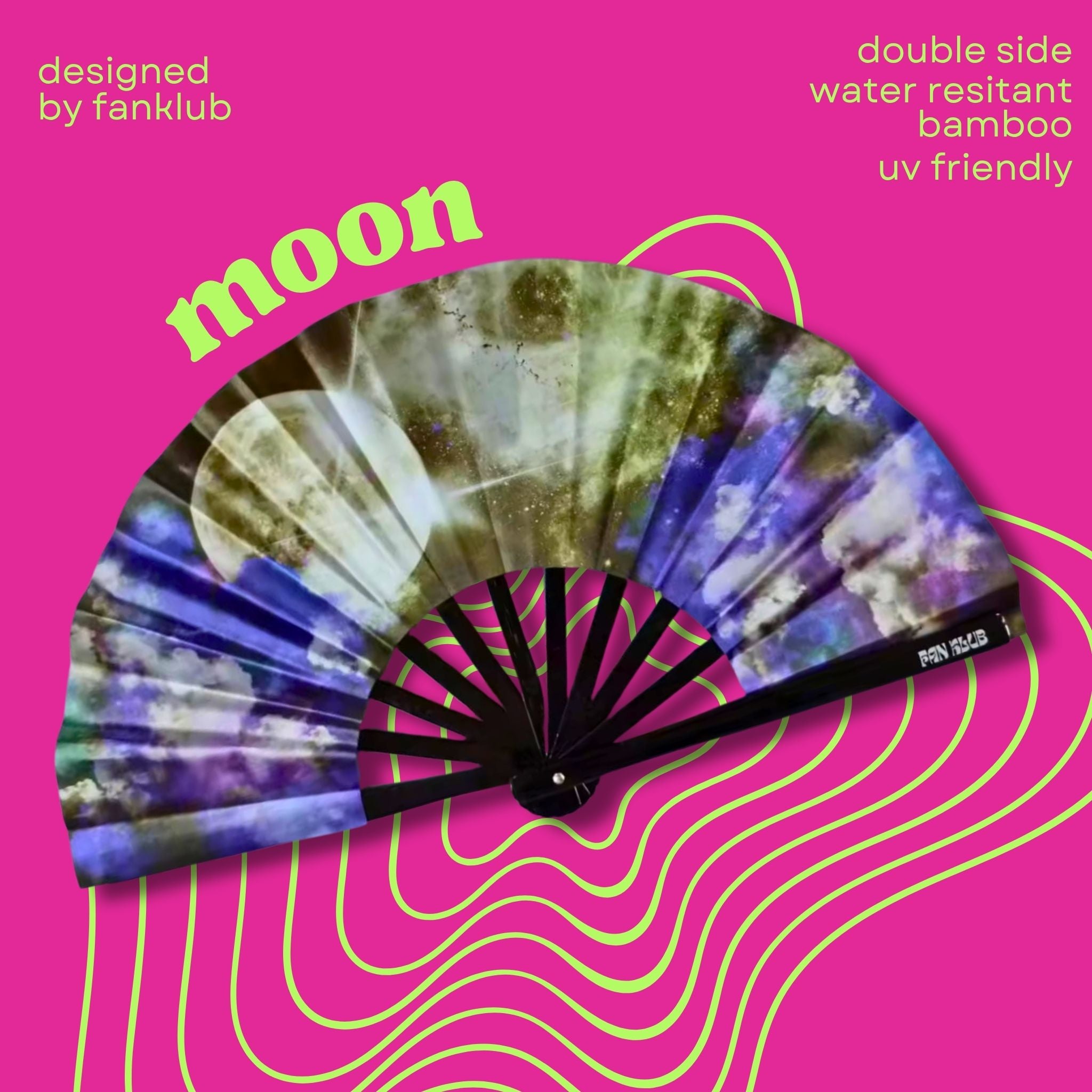 Éventail Moon UV double face 27cm