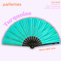 Éventail à paillettes turquoises 33cm