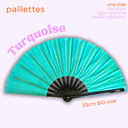 Éventail à paillettes turquoises 33cm